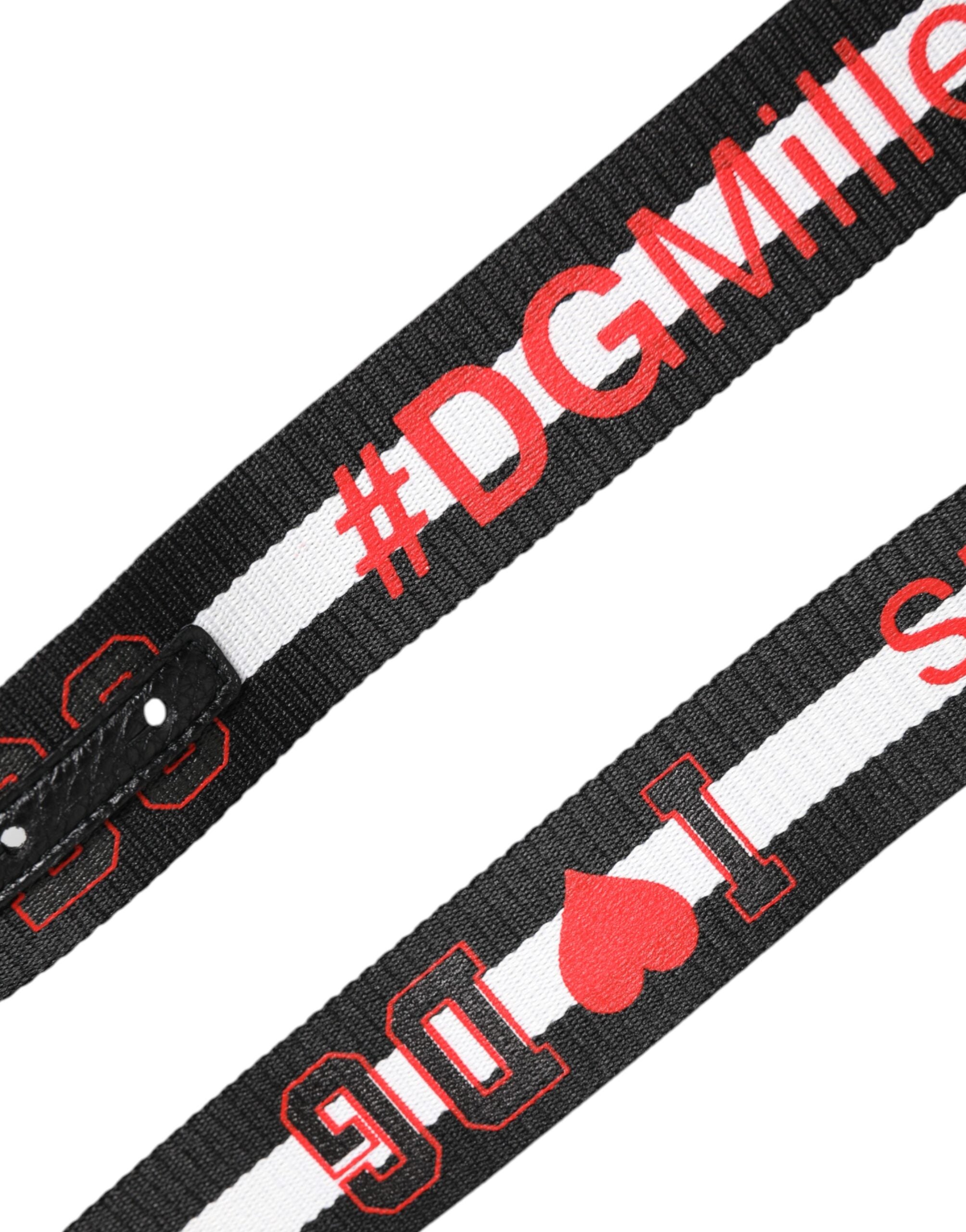Dolce & Gabbana Black Cotton Logo Print DG Buckle Belt -   -  Dolce & Gabbana.
