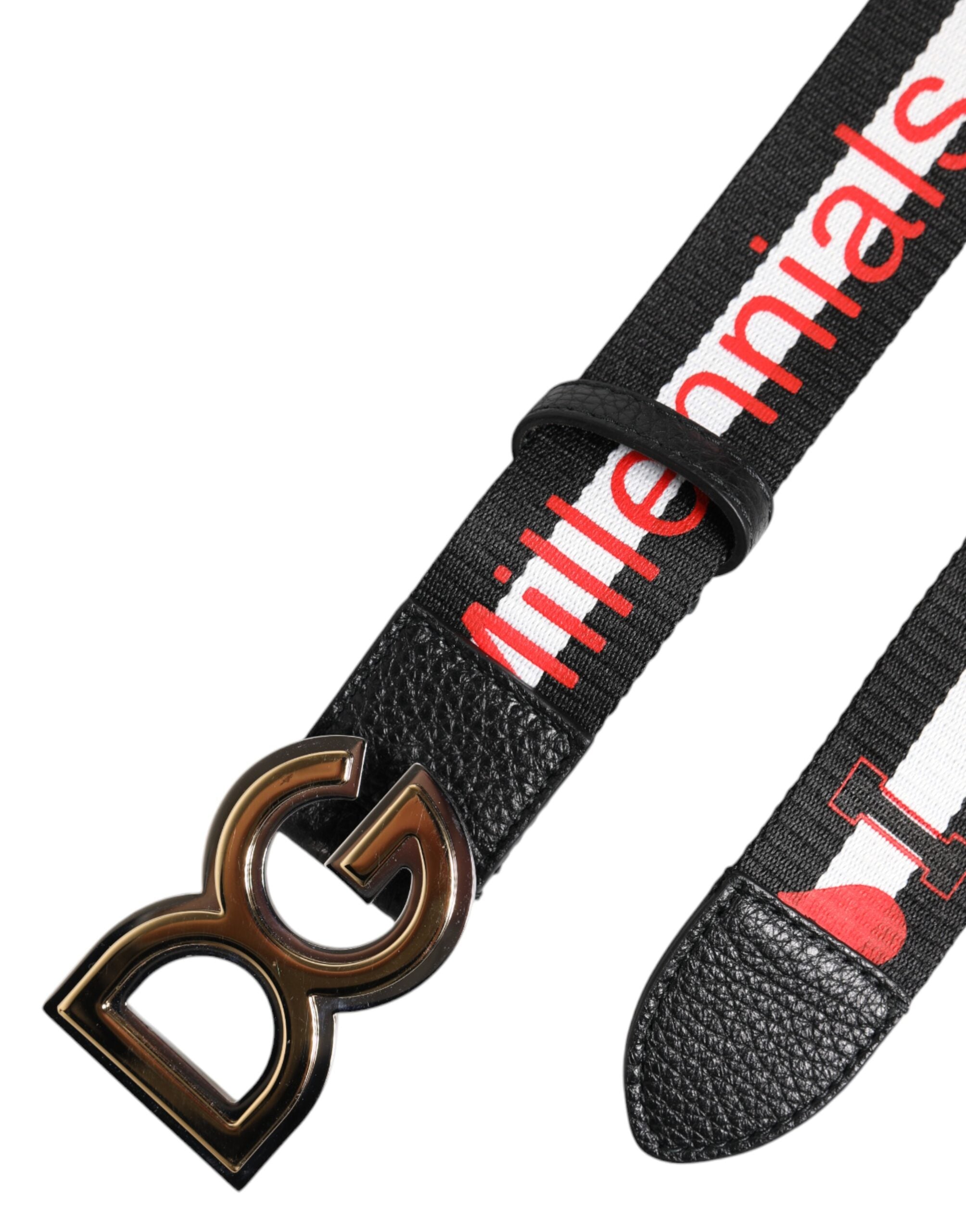 Dolce & Gabbana Black Cotton Logo Print DG Buckle Belt -   -  Dolce & Gabbana.