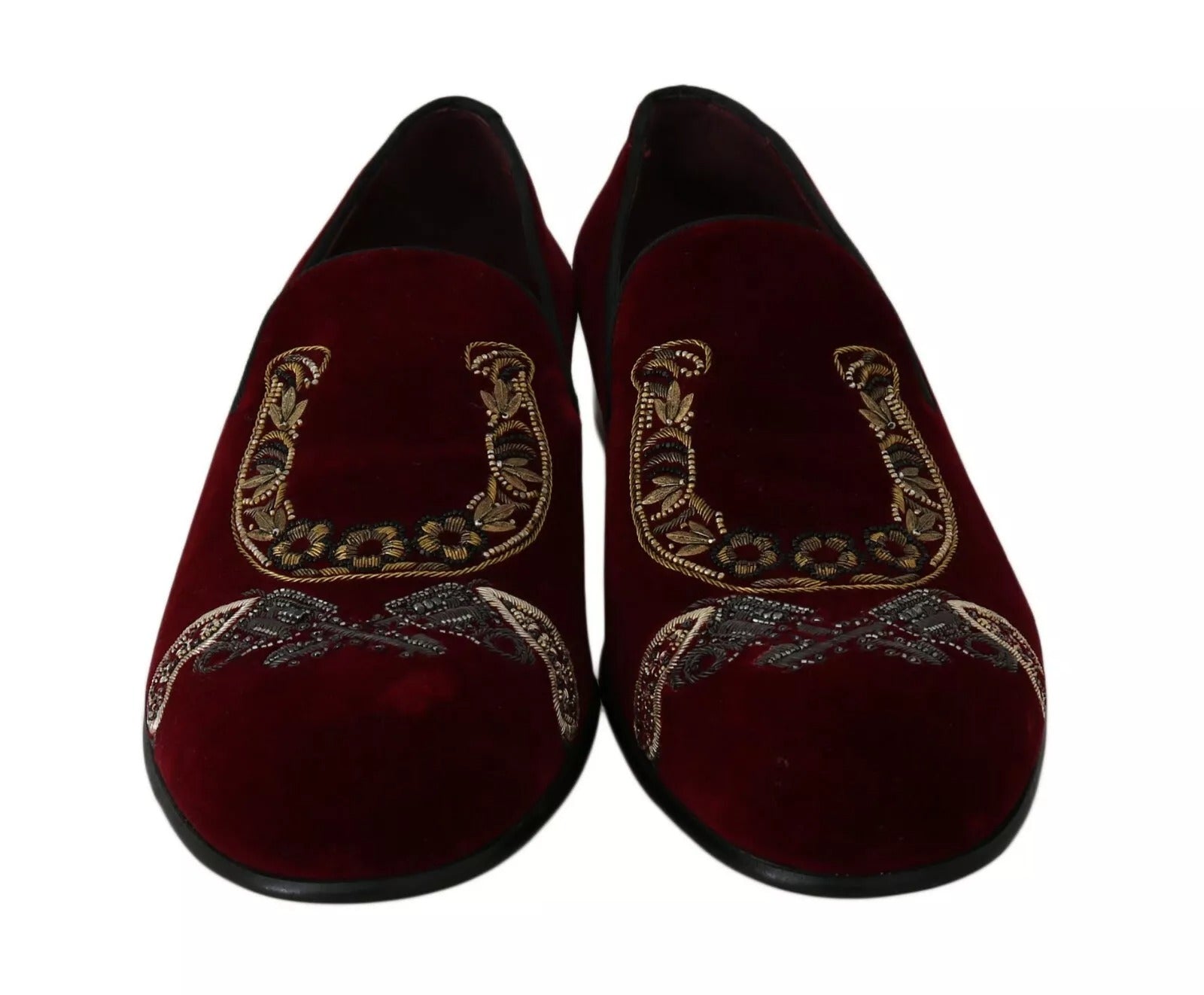 Dolce & Gabbana Bordeaux Velvet Loafers Gun Horseshoe Shoes -   -  Dolce & Gabbana.