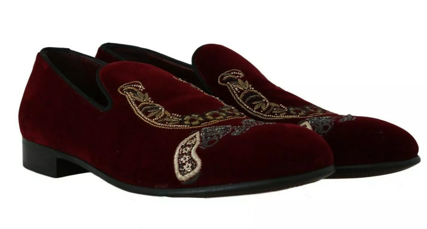 Dolce & Gabbana Bordeaux Velvet Loafers Gun Horseshoe Shoes -   -  Dolce & Gabbana.