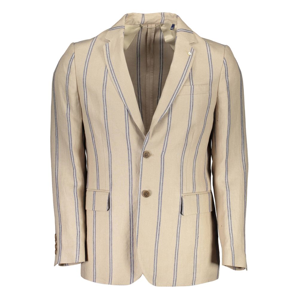Gant Beige Linen Men Jacket -   -  Gant.