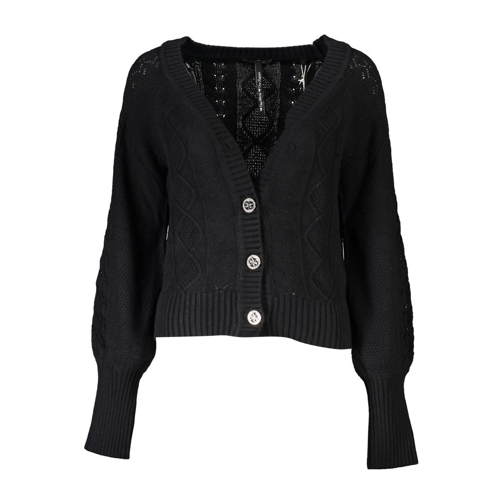 Guess Jeans Elegant Long Sleeve Black Cardigan with Contrast Details -   -  Guess Jeans.