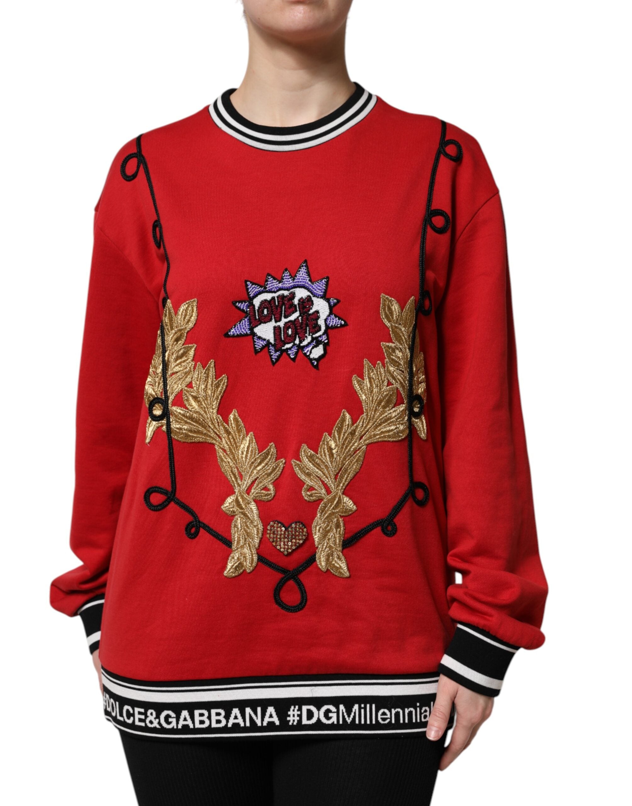 Dolce & Gabbana Red Cotton Queen Sequined Pullover Sweater -   -  Dolce & Gabbana.