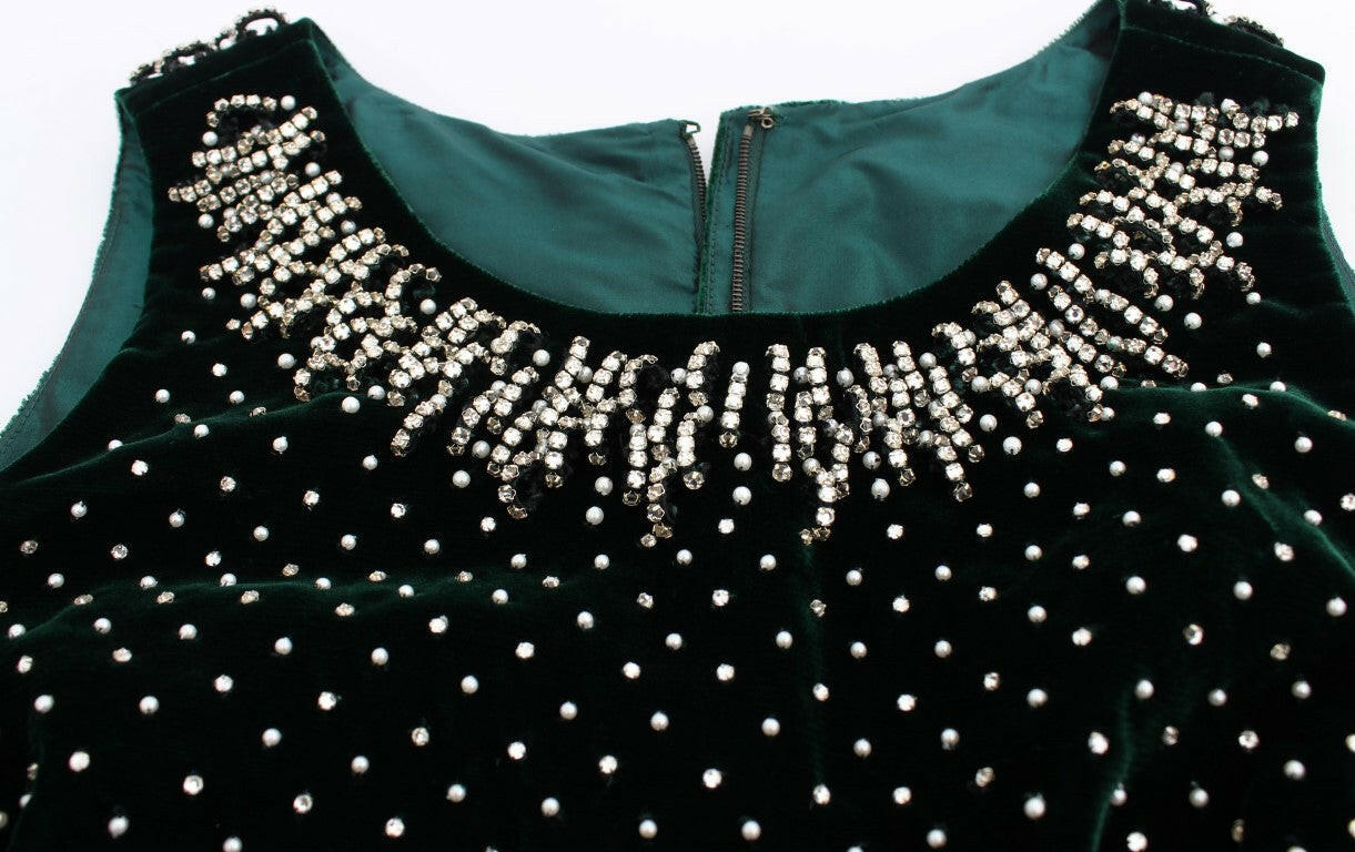 Dolce & Gabbana Green Velvet Crystal Long Maxi Dress -   -  Dolce & Gabbana.