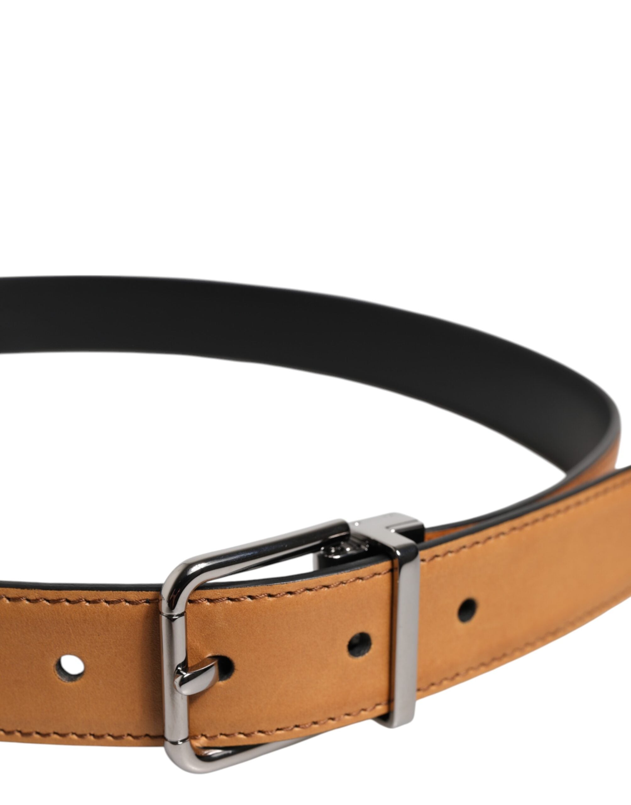 Dolce & Gabbana Brown Classic Calf Leather Silver Buckle Belt -   -  Dolce & Gabbana.
