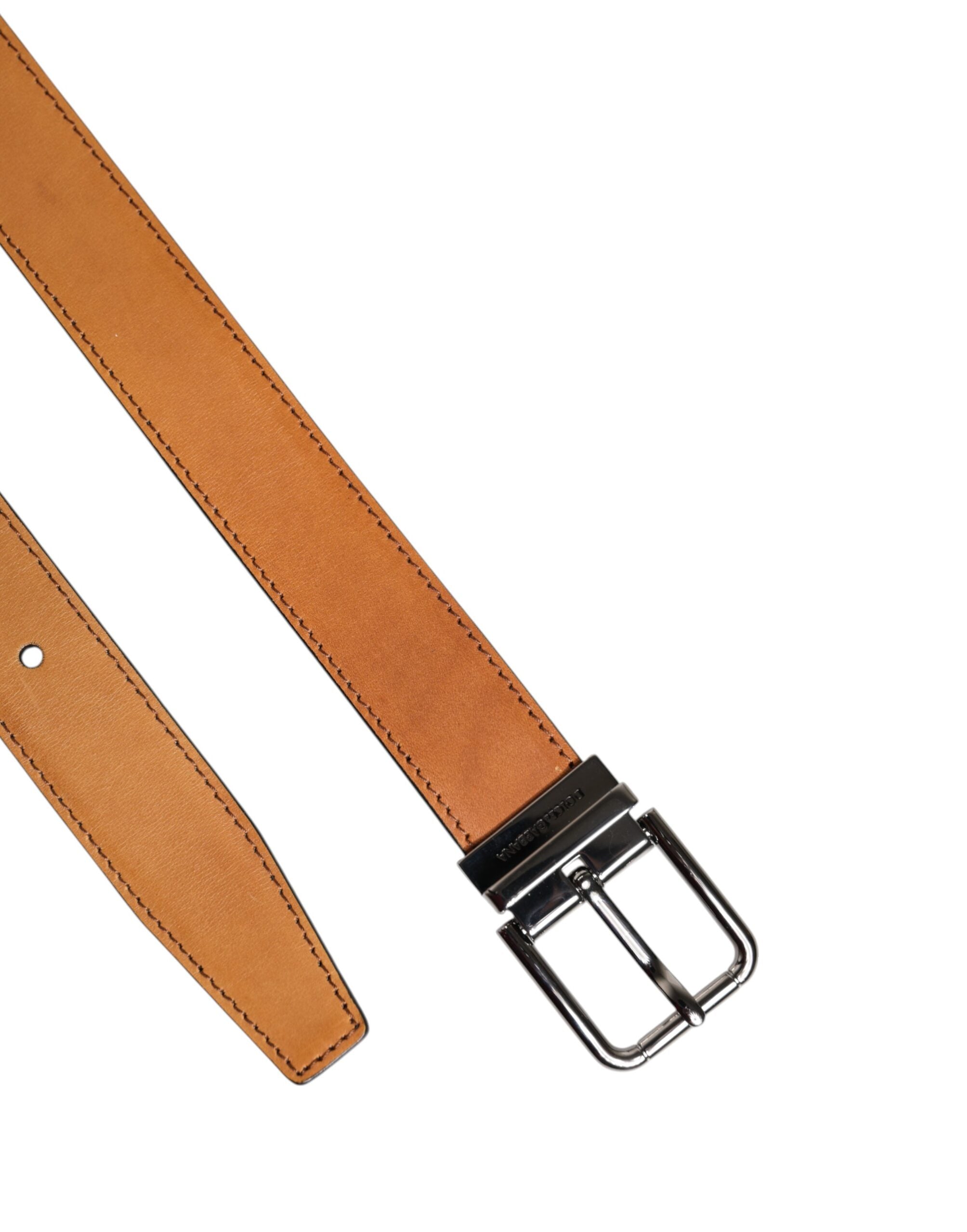Dolce & Gabbana Brown Classic Calf Leather Silver Buckle Belt -   -  Dolce & Gabbana.