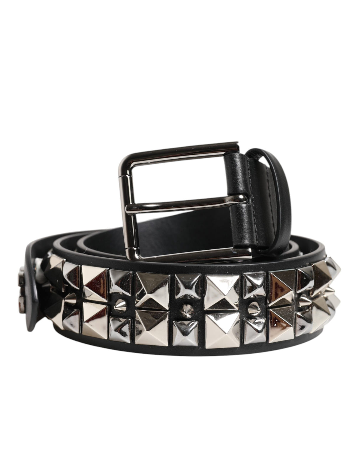 Dolce & Gabbana Black Calf Leather Studded Silver Buckle Belt -   -  Dolce & Gabbana.