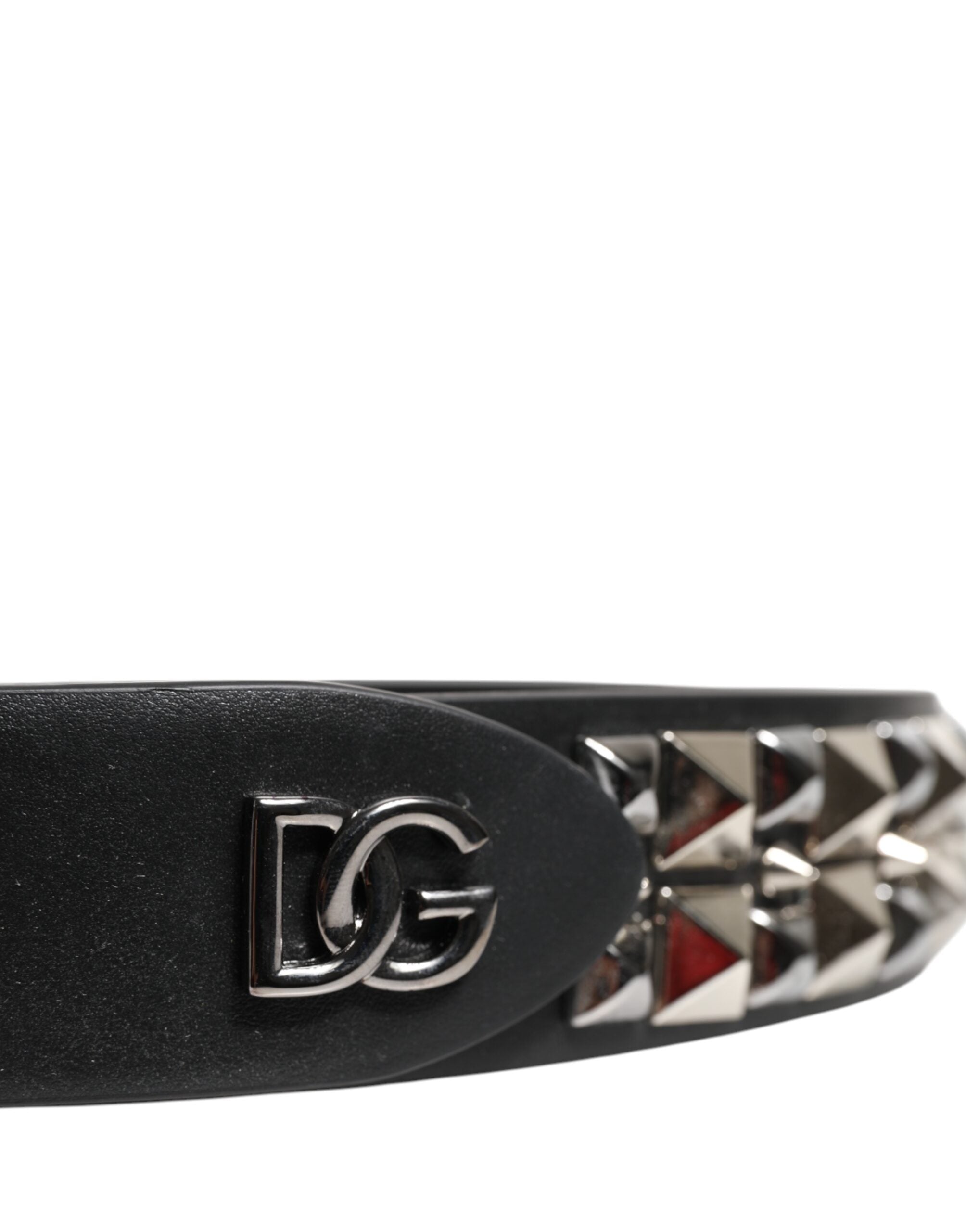 Dolce & Gabbana Black Calf Leather Studded Silver Buckle Belt -   -  Dolce & Gabbana.