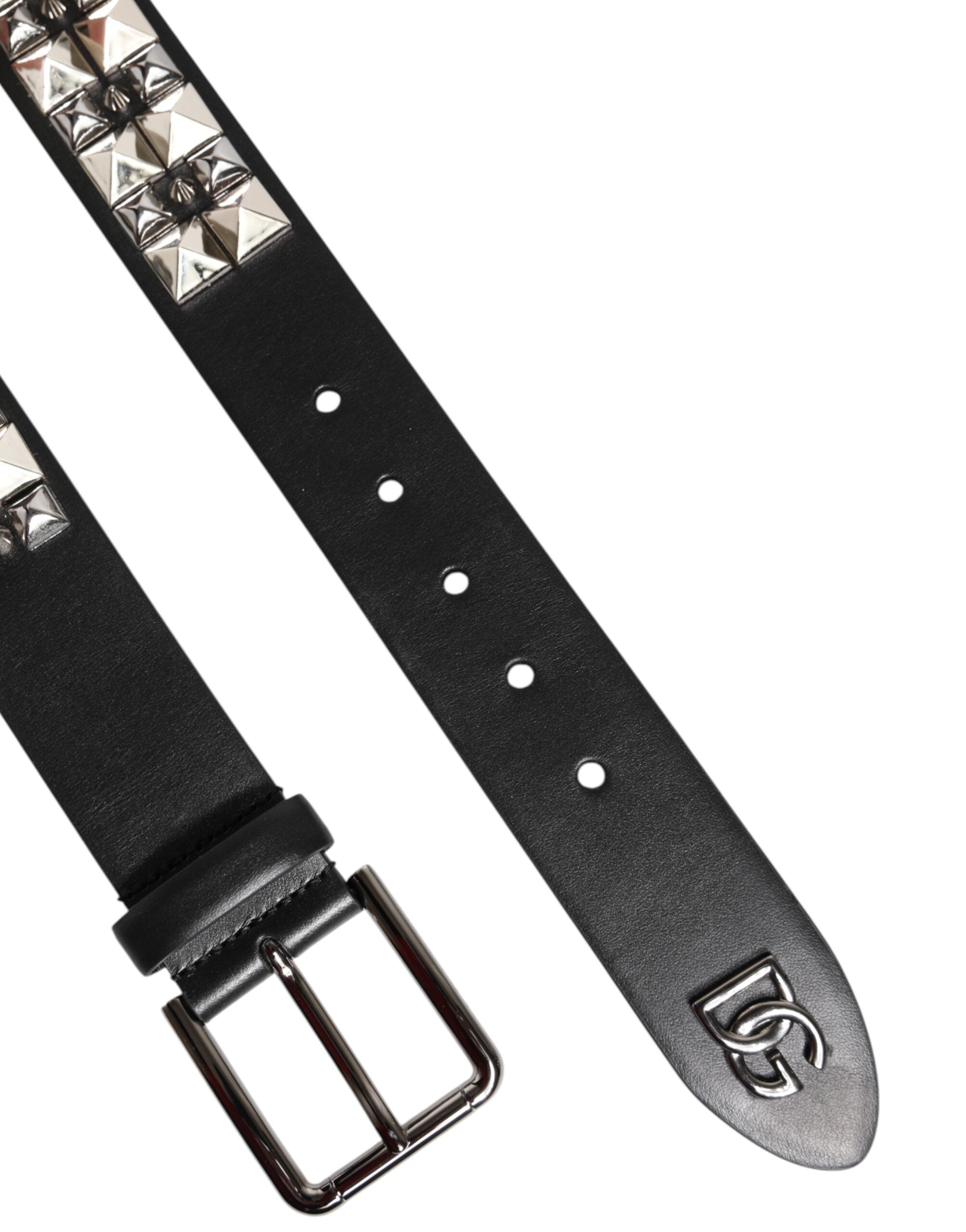 Dolce & Gabbana Black Calf Leather Studded Silver Buckle Belt -   -  Dolce & Gabbana.