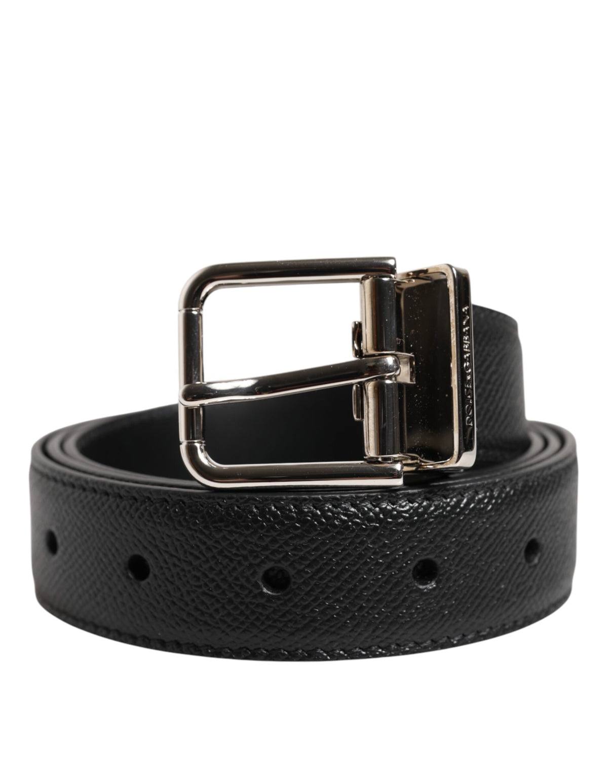 Dolce & Gabbana Black Calf Leather Silver Metal Buckle Belt -   -  Dolce & Gabbana.