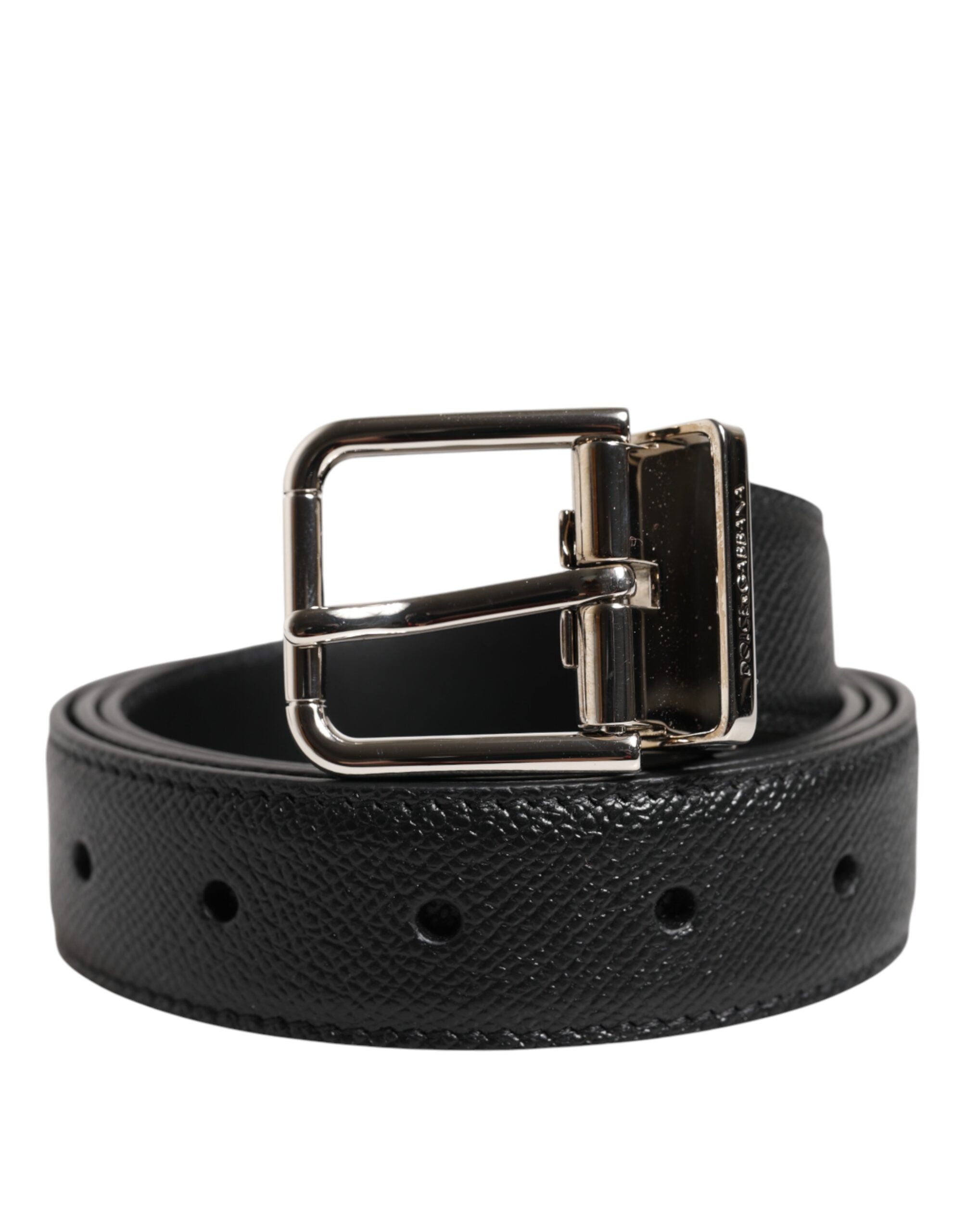 Dolce & Gabbana Black Calf Leather Silver Metal Buckle Belt -   -  Dolce & Gabbana.