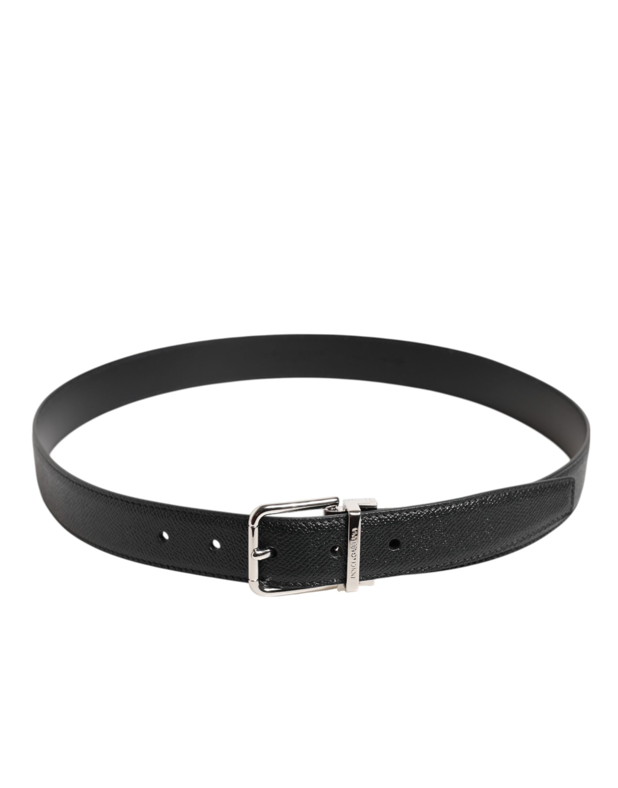 Dolce & Gabbana Black Calf Leather Silver Metal Buckle Belt -   -  Dolce & Gabbana.