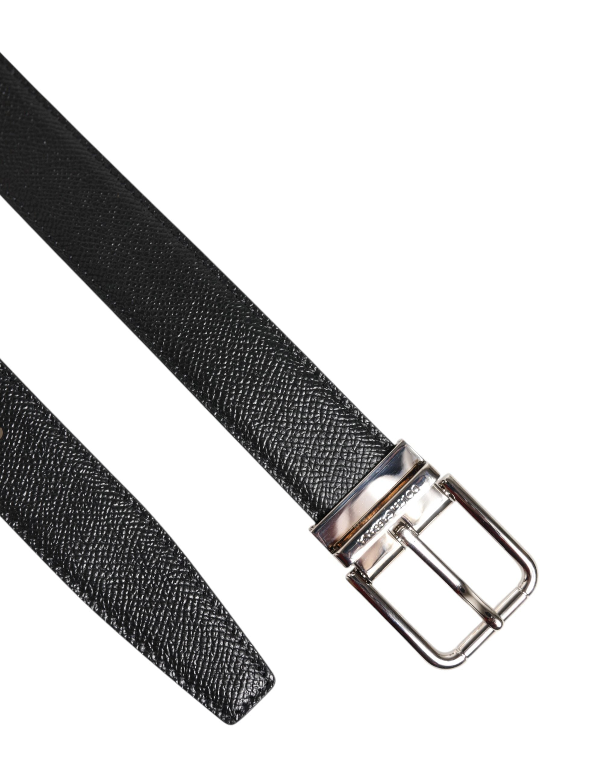 Dolce & Gabbana Black Calf Leather Silver Metal Buckle Belt -   -  Dolce & Gabbana.