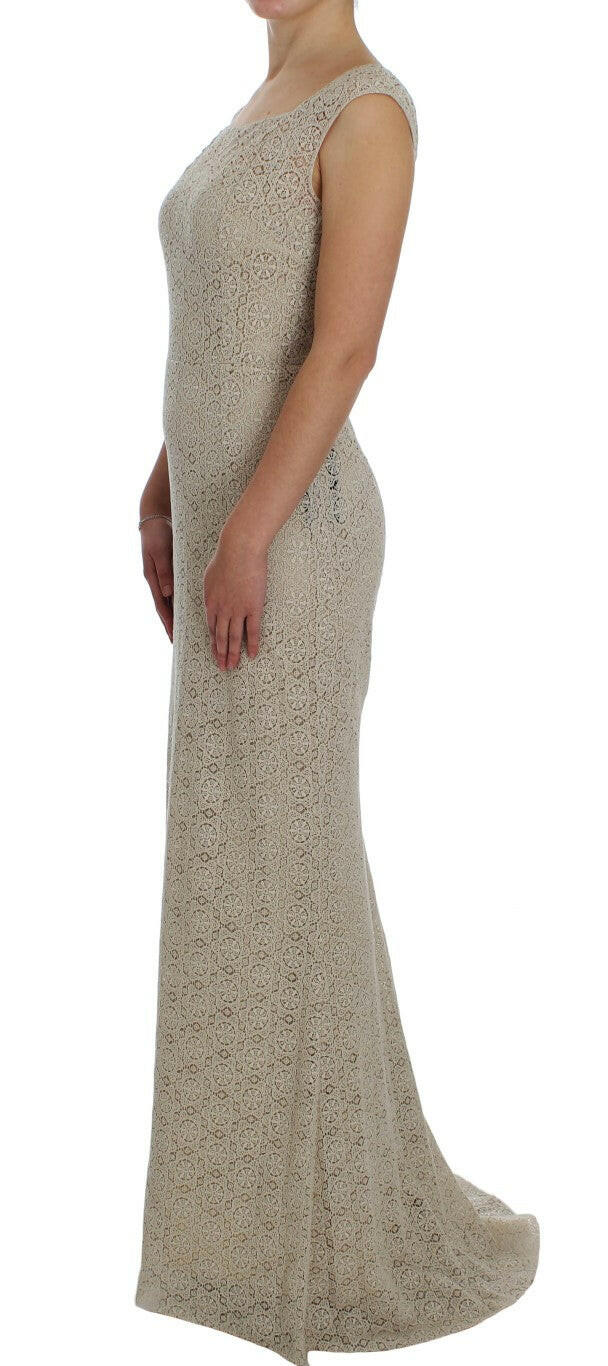 Dolce & Gabbana Beige Ricamo Cutout Cotton Sheath Dress -   -  Dolce & Gabbana.