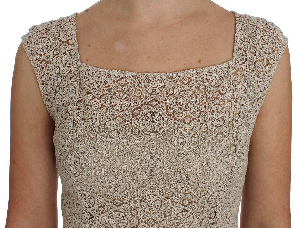 Dolce & Gabbana Beige Ricamo Cutout Cotton Sheath Dress -   -  Dolce & Gabbana.