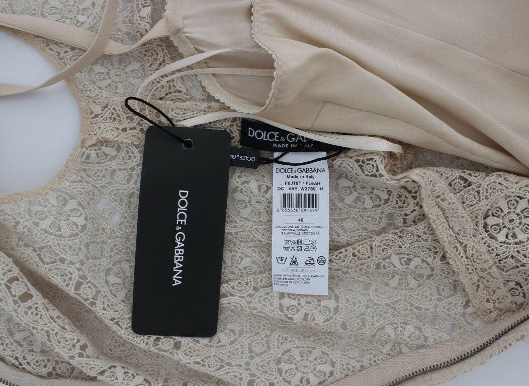 Dolce & Gabbana Beige Ricamo Cutout Cotton Sheath Dress -   -  Dolce & Gabbana.