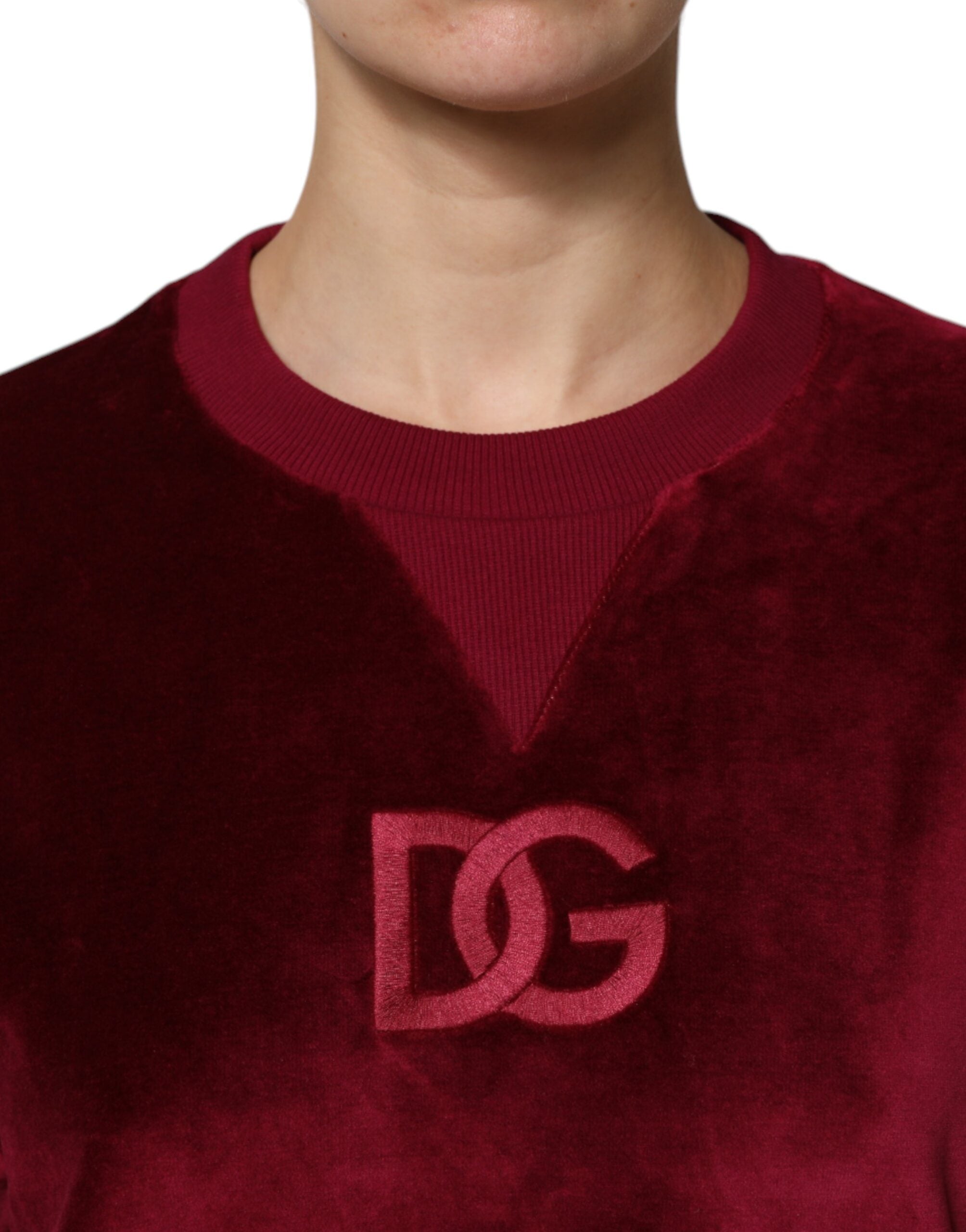 Dolce & Gabbana Red Cotton Velvet Crew Neck Pullover Sweater -   -  Dolce & Gabbana.