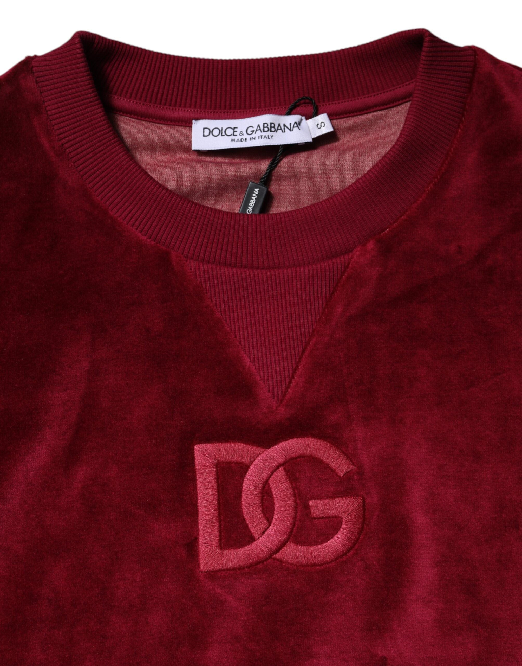 Dolce & Gabbana Red Cotton Velvet Crew Neck Pullover Sweater -   -  Dolce & Gabbana.