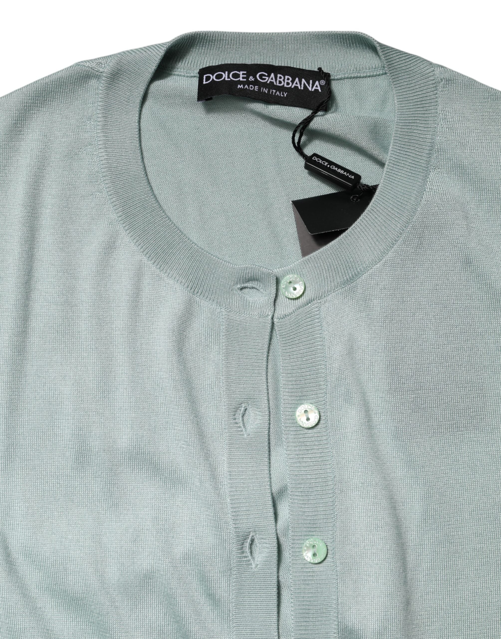 Dolce & Gabbana Light Green Silk Button Down Cardigan Sweater -   -  Dolce & Gabbana.
