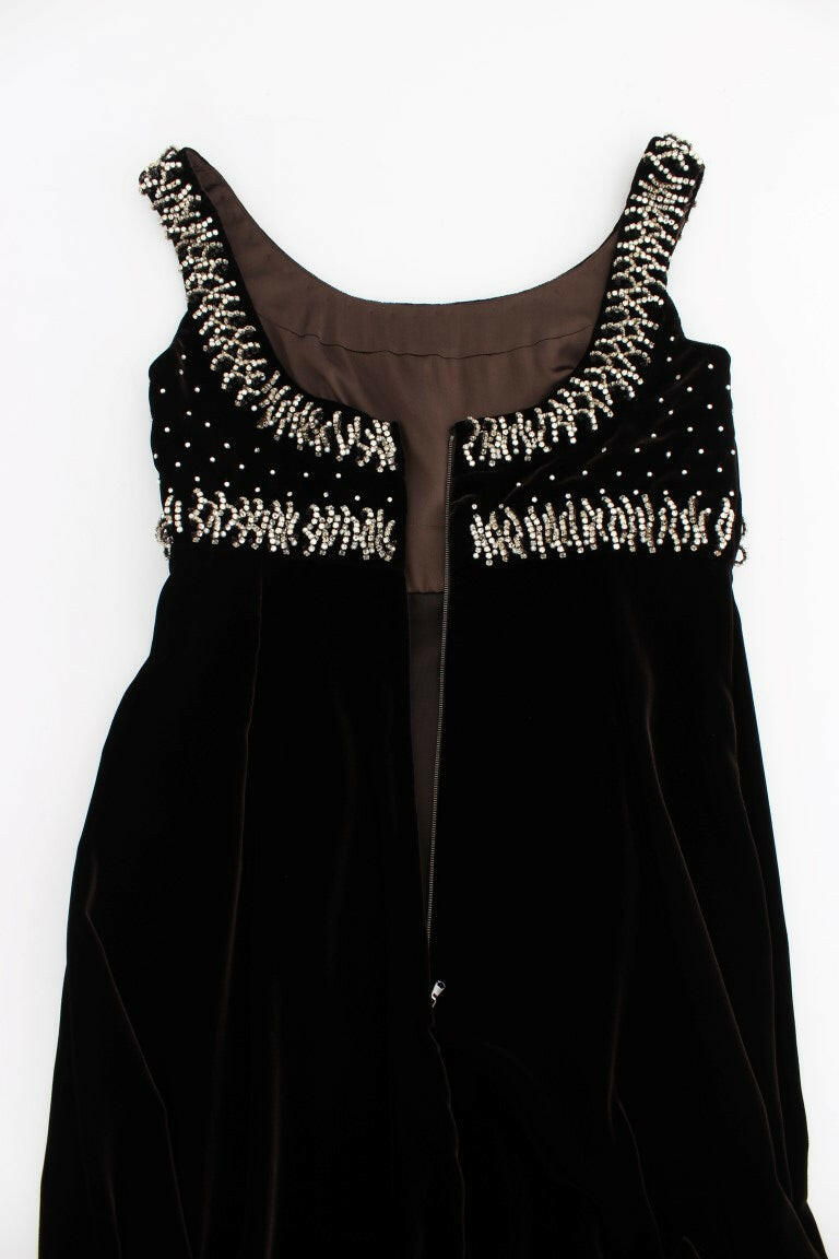 Dolce & Gabbana Brown Velvet Crystal Sheath Gown Dress -   -  Dolce & Gabbana.