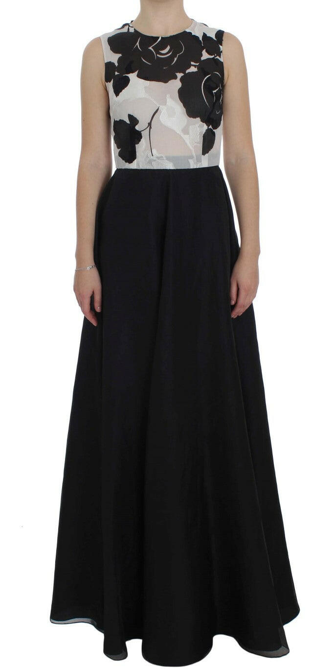 Dolce & Gabbana Black White Floral Silk Sheath Gown Dress -   -  Dolce & Gabbana.