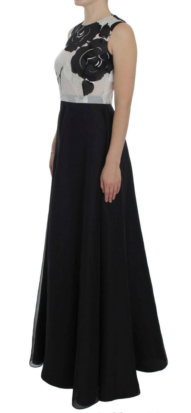 Dolce & Gabbana Black White Floral Silk Sheath Gown Dress -   -  Dolce & Gabbana.