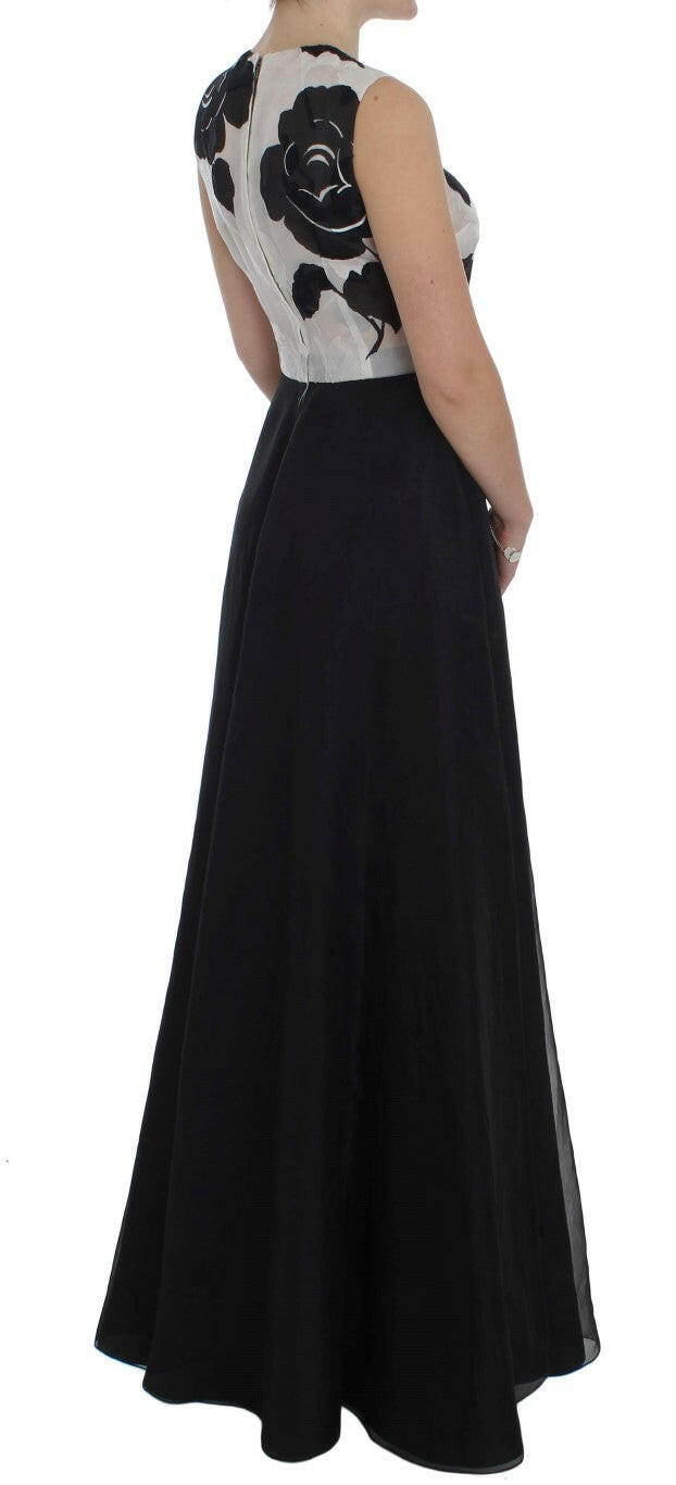 Dolce & Gabbana Black White Floral Silk Sheath Gown Dress -   -  Dolce & Gabbana.