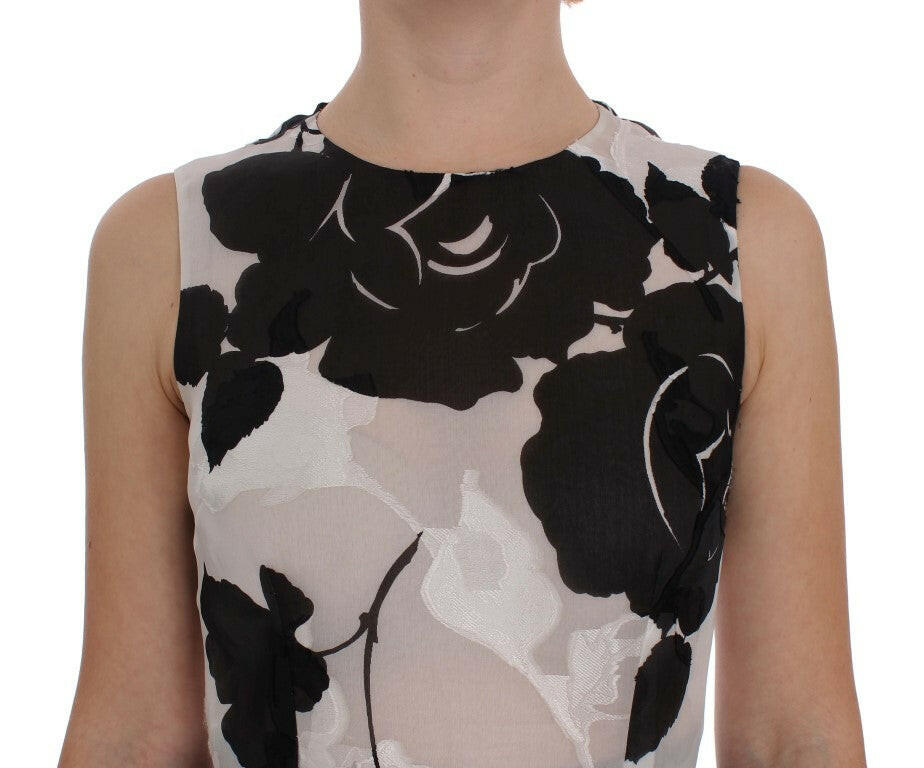 Dolce & Gabbana Black White Floral Silk Sheath Gown Dress -   -  Dolce & Gabbana.