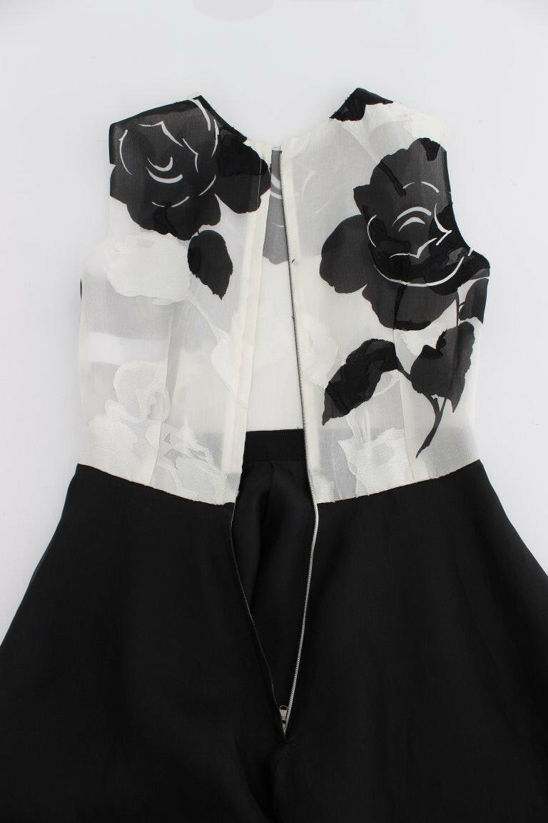 Dolce & Gabbana Black White Floral Silk Sheath Gown Dress -   -  Dolce & Gabbana.
