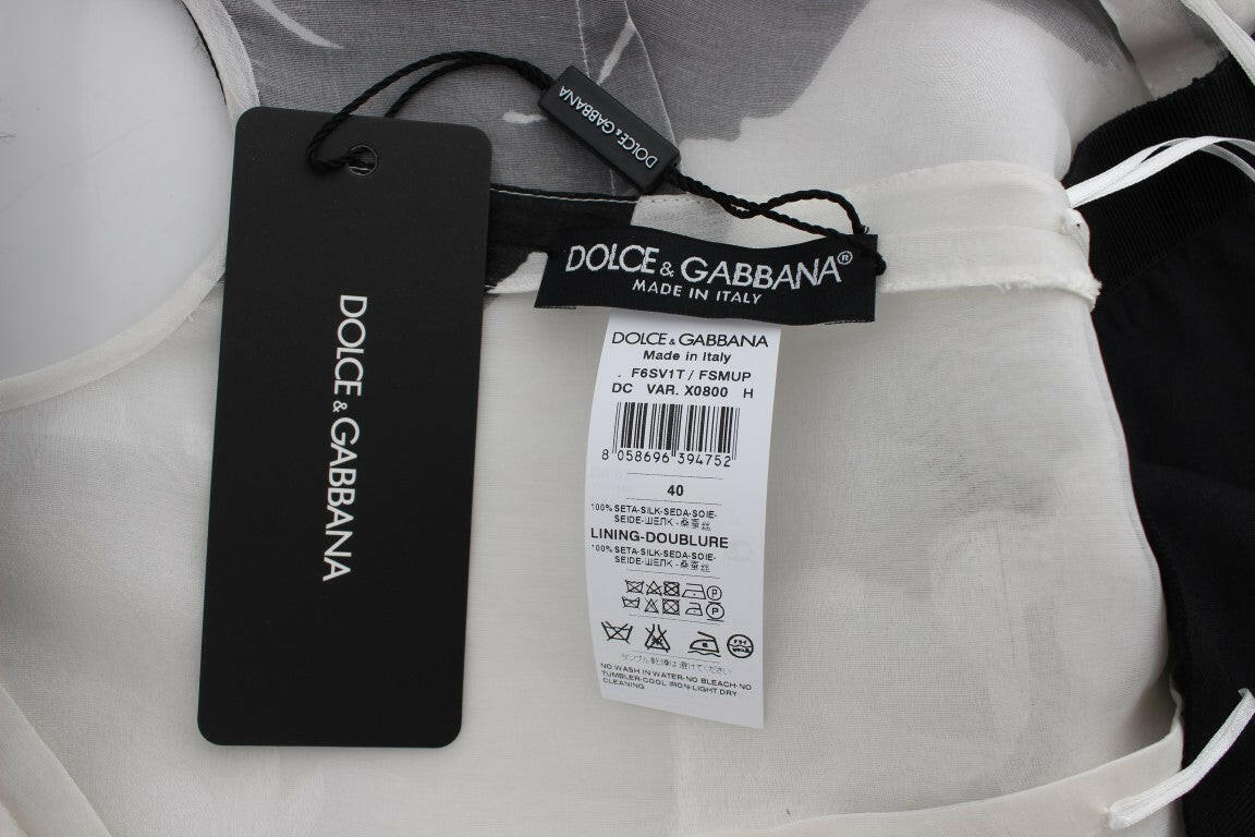 Dolce & Gabbana Black White Floral Silk Sheath Gown Dress -   -  Dolce & Gabbana.