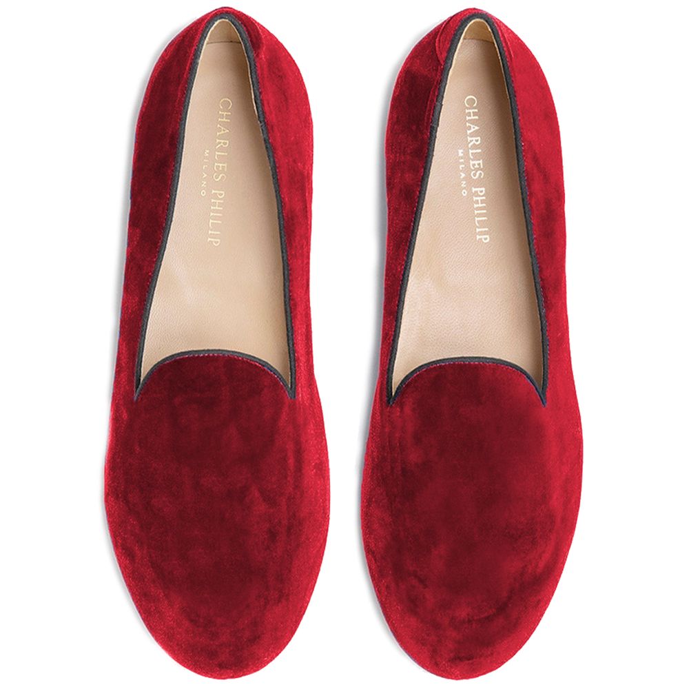 Charles Philip Red Velvet Loafer -   -  Charles Philip.