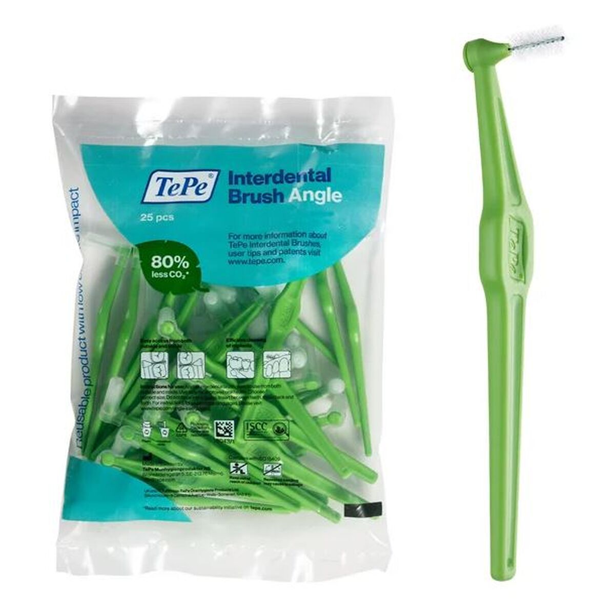 Interdental brushes Tepe Angle Green 0,8 mm 25 Units -  Health and personal care, Oral care -  Tepe.