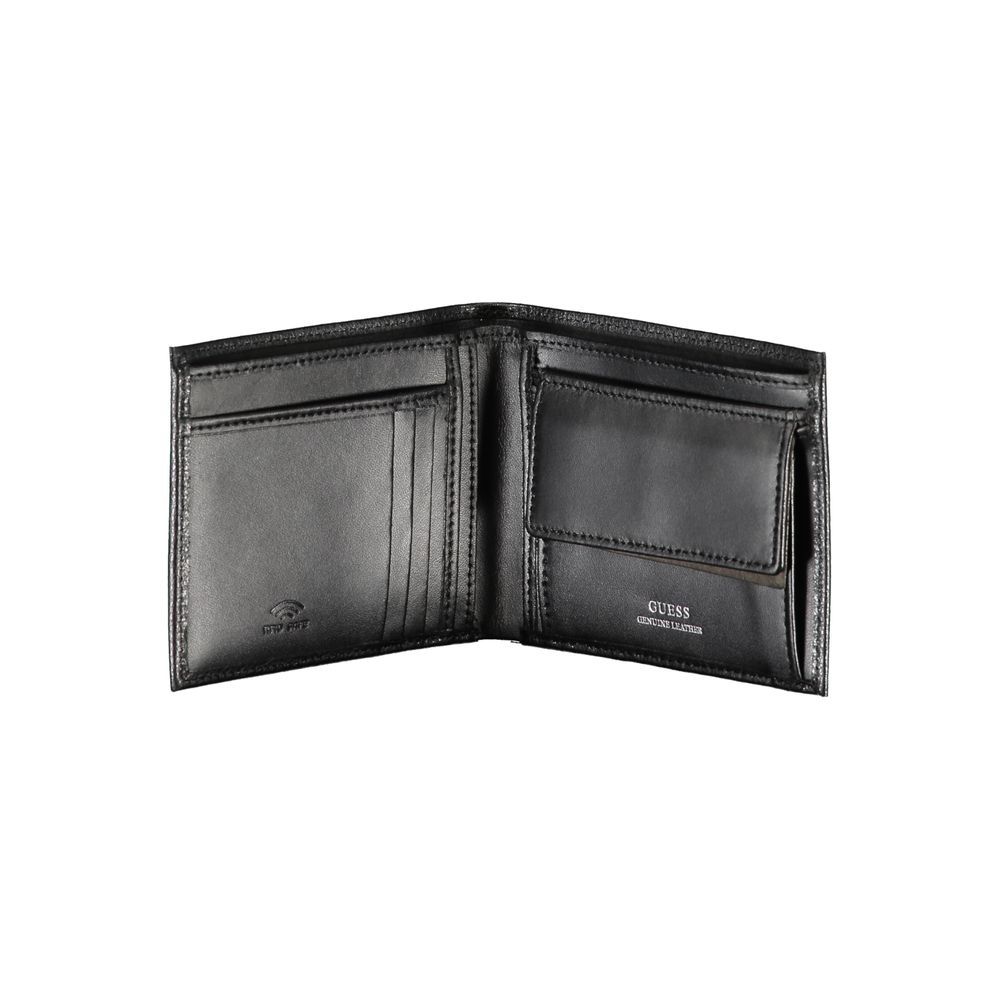 Guess Jeans Chic Black Leather Dual-Compartment Wallet -  Leather Wallet for Men -  Guess Jeans.