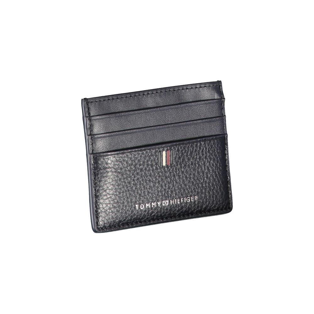 Tommy Hilfiger Sleek Blue Leather Card Holder with Contrast Details -  Leather Card Holder for Men -  Tommy Hilfiger.