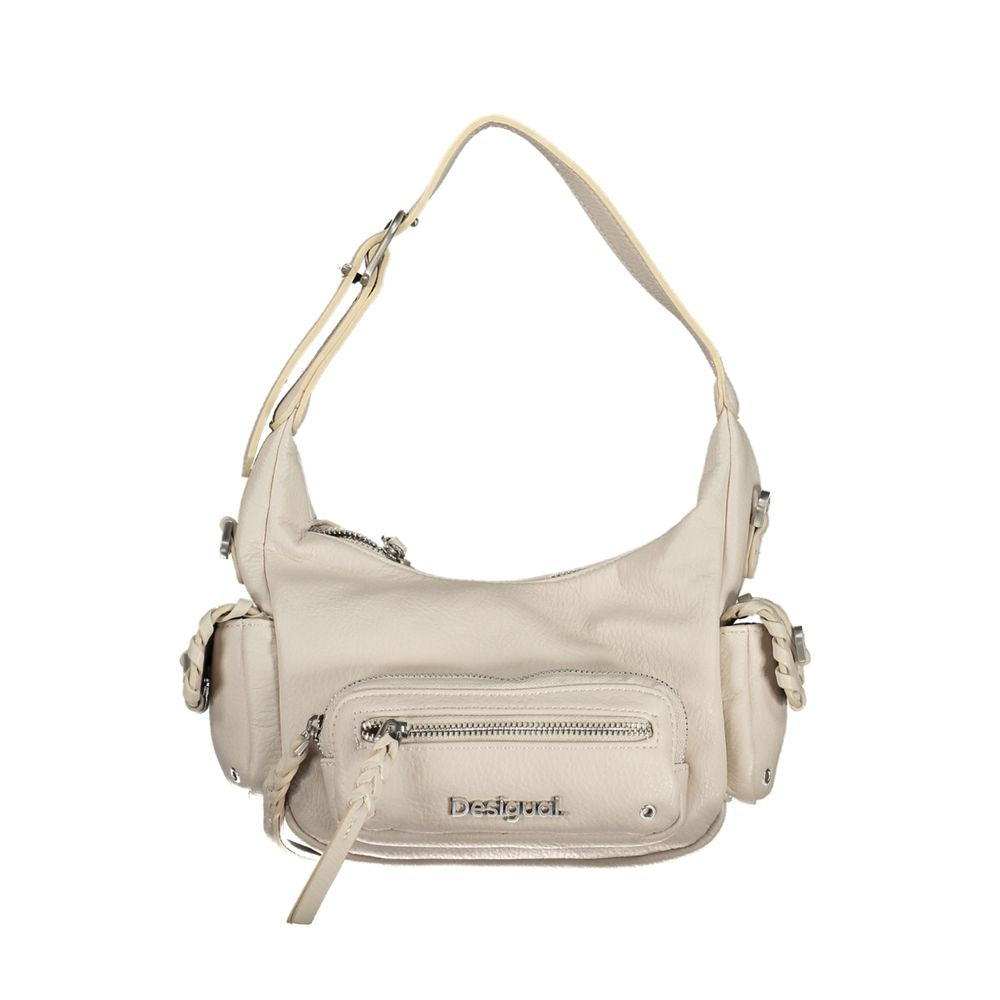 Desigual - Versatile White Polyethylene Shoulder Bag With Braided Details - White Desigual