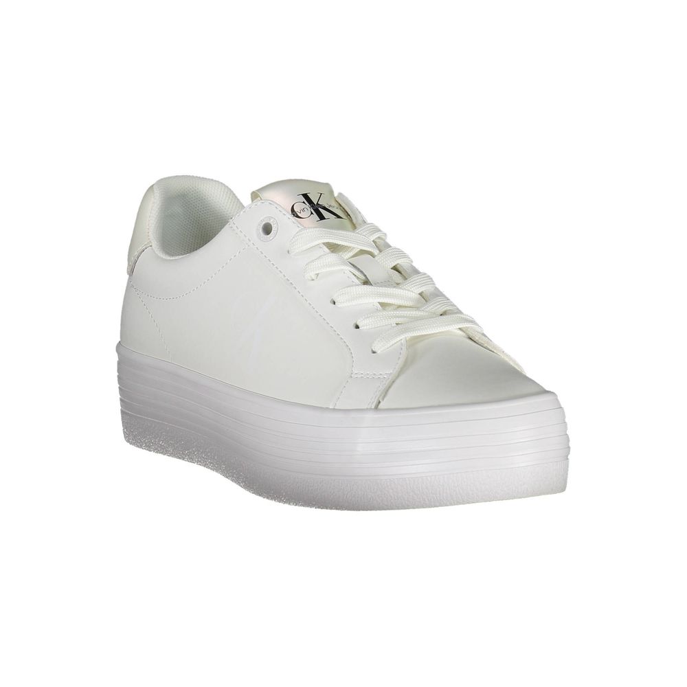 Calvin Klein Sleek White Lace-Up Sneakers with Contrast Detail -   -  Calvin Klein.
