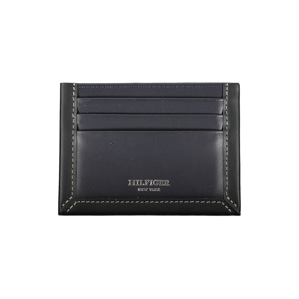 Tommy Hilfiger Sleek Blue Leather Card Holder with Contrast Detail -  Leather Card Holder for Men -  Tommy Hilfiger.