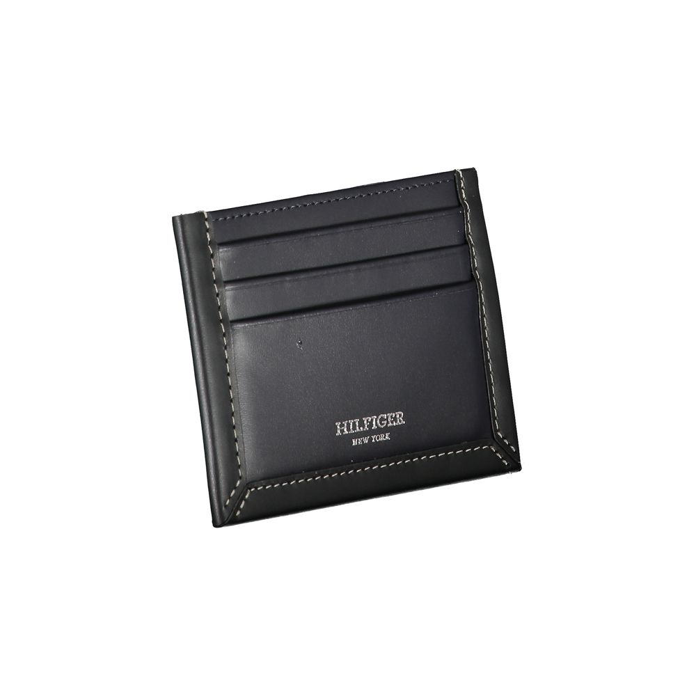 Tommy Hilfiger Sleek Blue Leather Card Holder with Contrast Detail -  Leather Card Holder for Men -  Tommy Hilfiger.