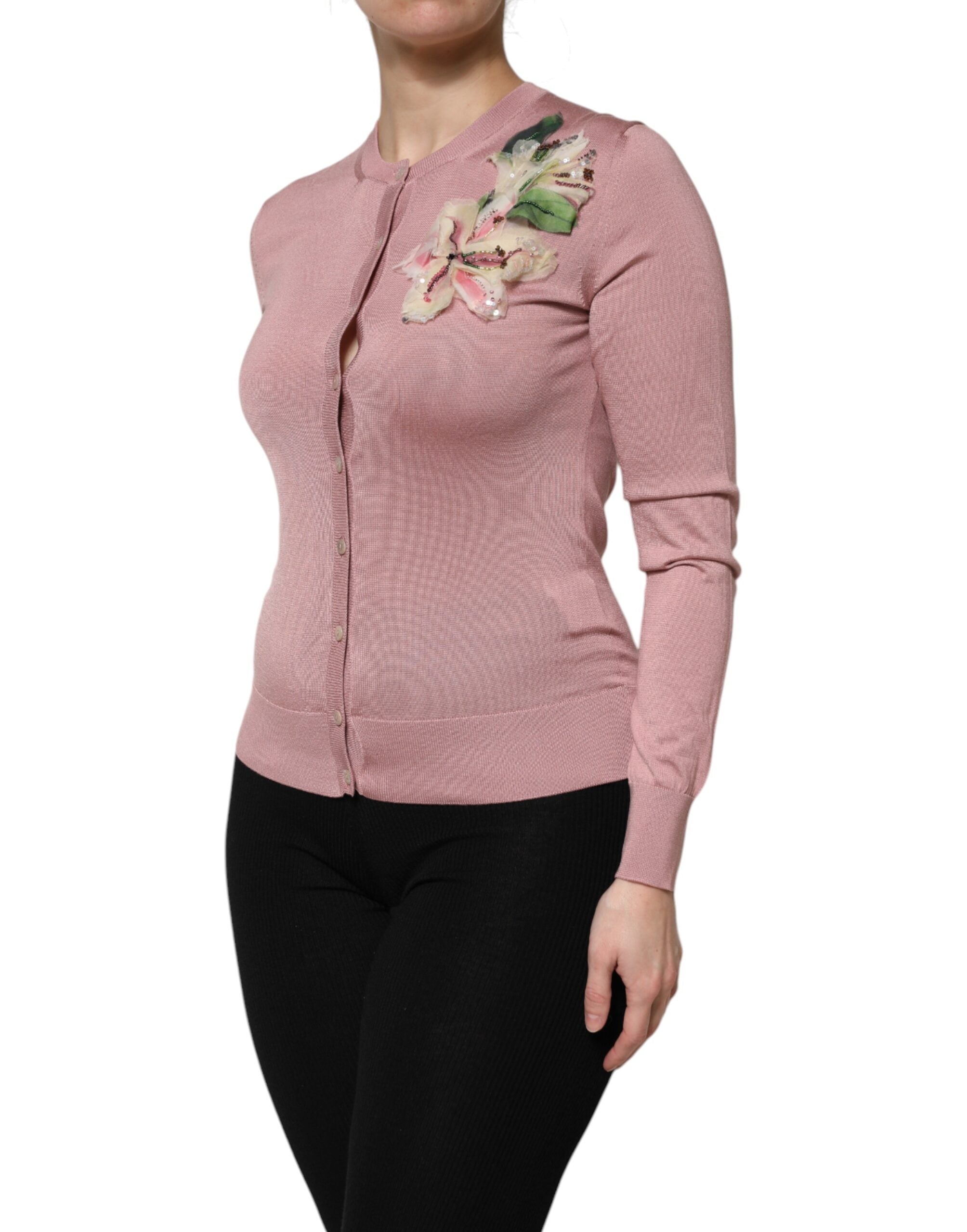 Dolce & Gabbana Pink Silk Knit Button Down Cardigan Sweater -   -  Dolce & Gabbana.