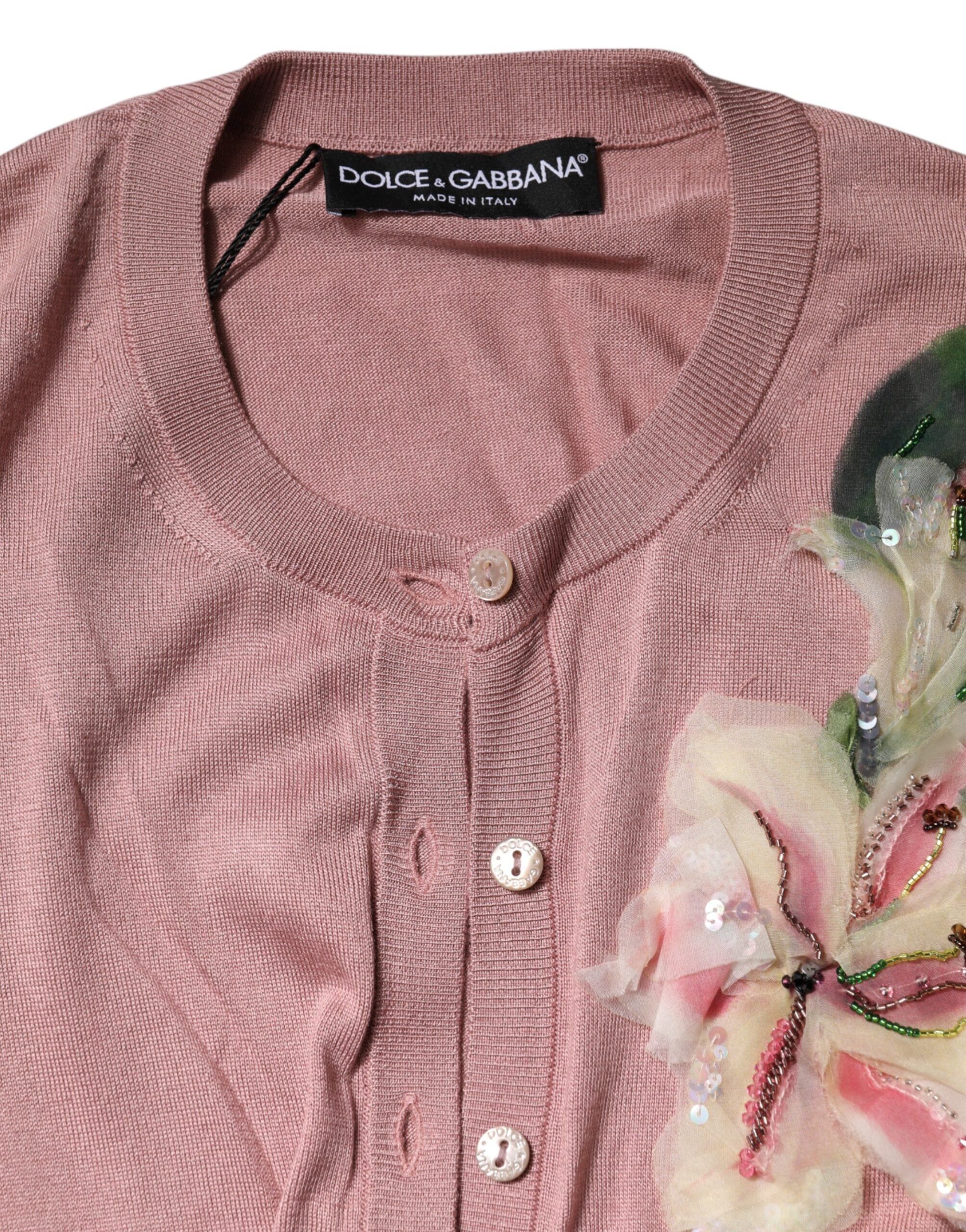 Dolce & Gabbana Pink Silk Knit Button Down Cardigan Sweater -   -  Dolce & Gabbana.