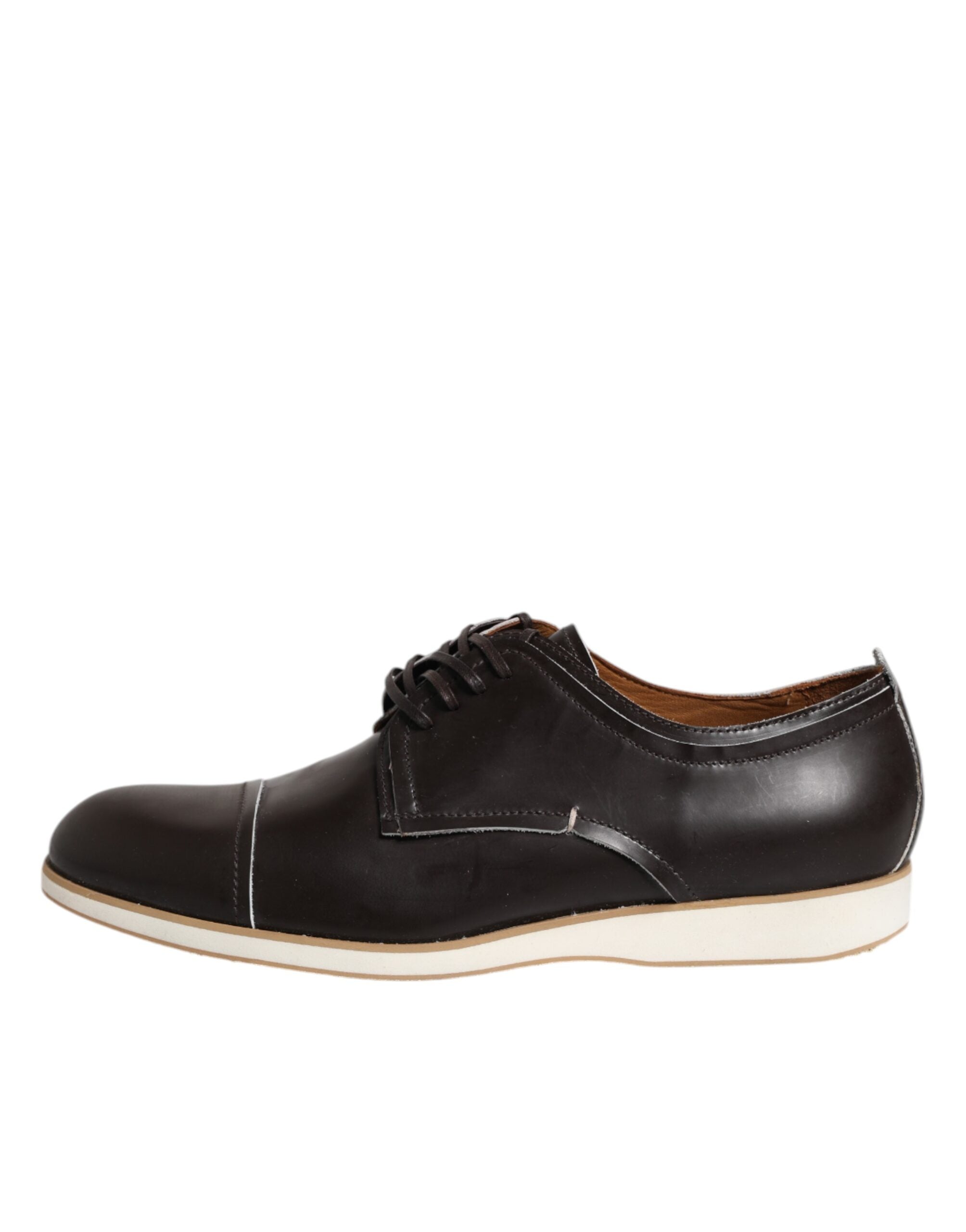 Pollini Dark Brown Leather Derby Lace Up Dress Formal Shoes -   -  Pollini.
