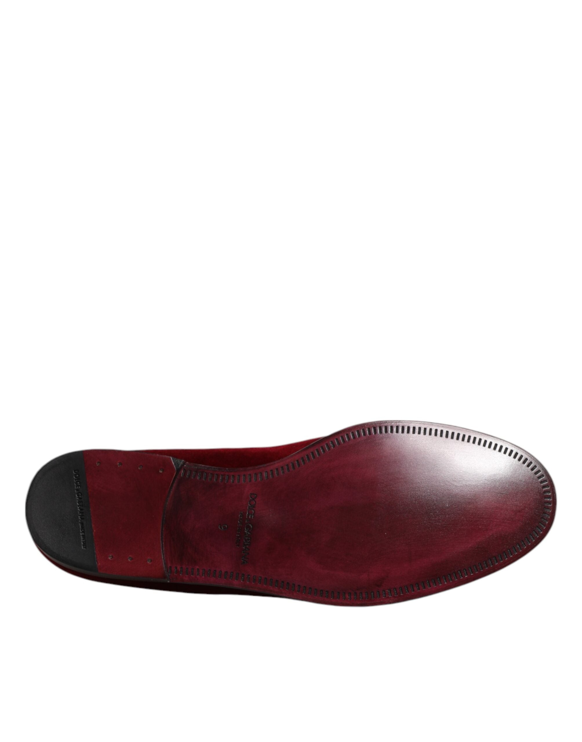 Dolce & Gabbana Red Cotton Velvet Slip On Loafers Formal Shoes -   -  Dolce & Gabbana.