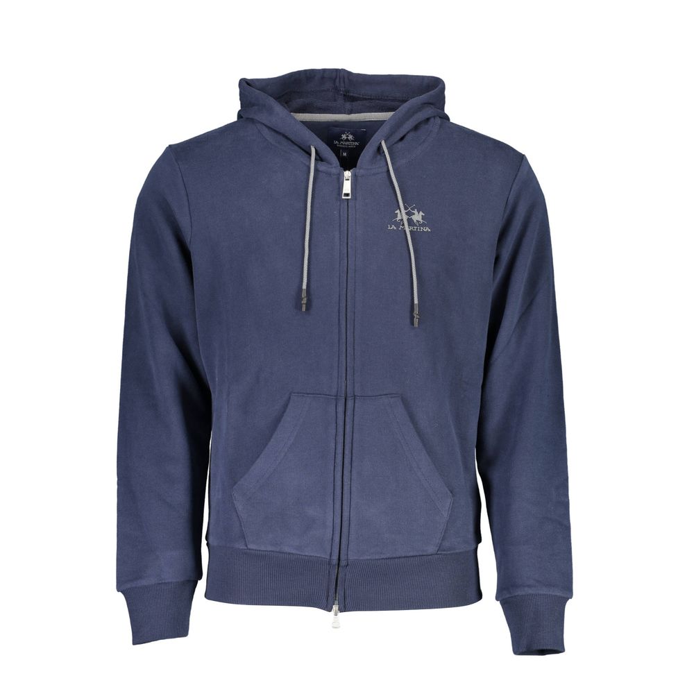 La Martina Elegant Blue Hooded Sweatshirt with Zip Detail -   -  La Martina.