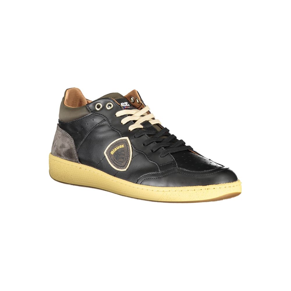 Blauer Sleek Black Lace-Up Sneakers with Contrast Details -   -  Blauer.
