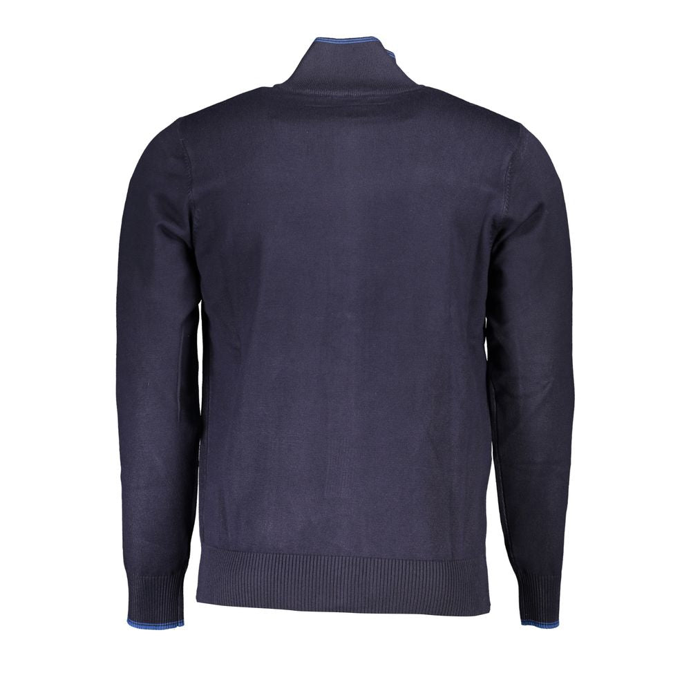 U.S. Grand Polo Classic Blue Zip Cardigan with Contrast Details -   -  U.S. Grand Polo.