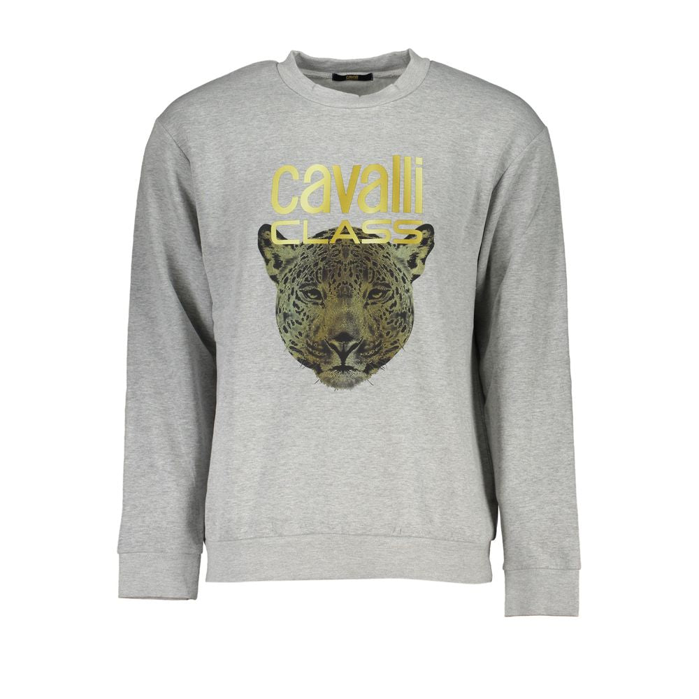 Cavalli Class Elegant Gray Crew Neck Designer Sweatshirt -   -  Cavalli Class.