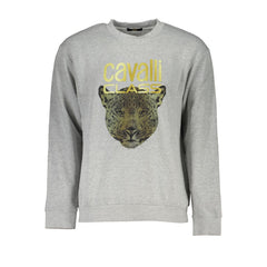 Cavalli Class Elegant Gray Crew Neck Designer Sweatshirt -   -  Cavalli Class.