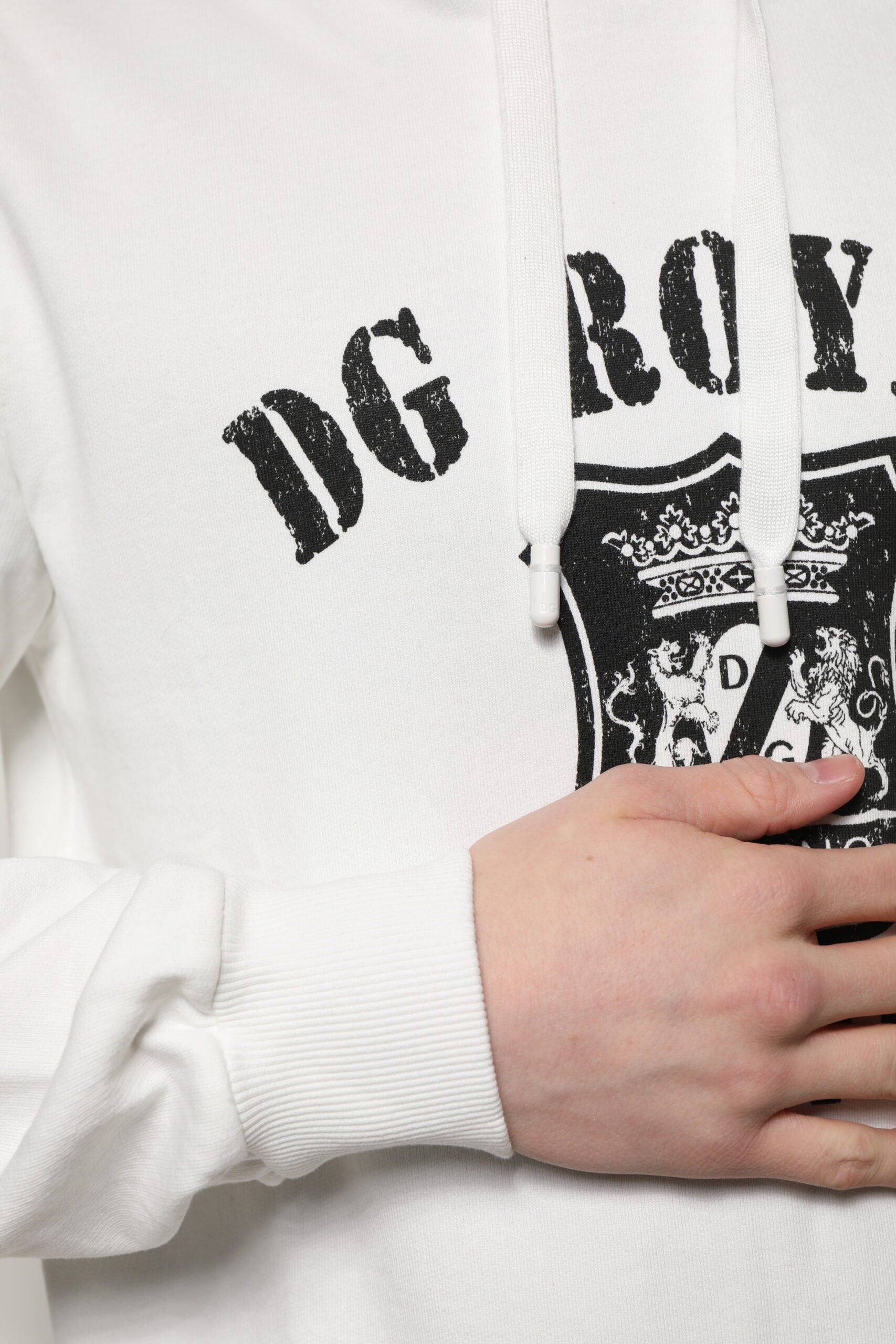 Dolce & Gabbana White Cotton DG ROYAL Print Hooded Sweater -   -  Dolce & Gabbana.