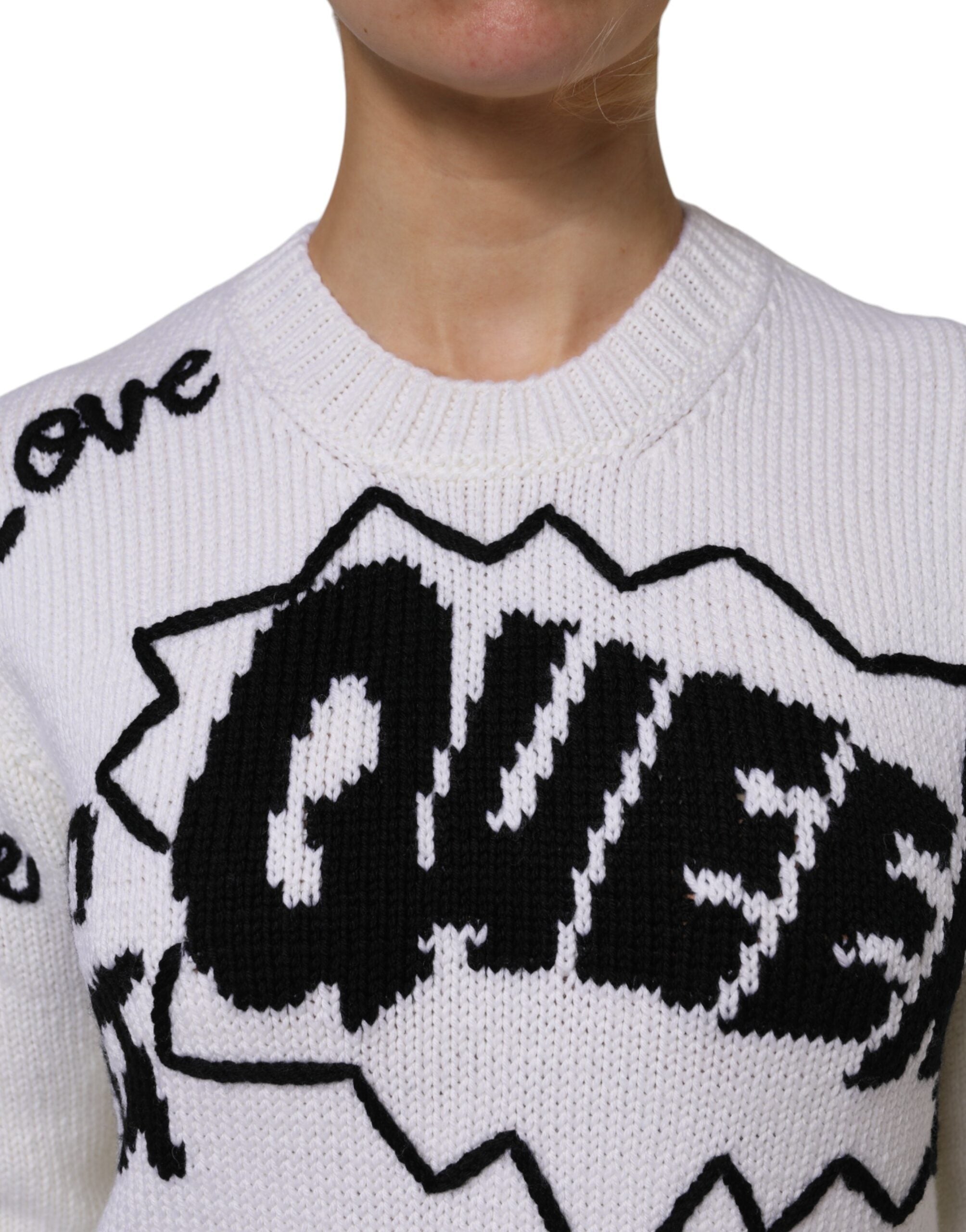 Dolce & Gabbana White Wool Knit Crew Neck Pullover Sweater -   -  Dolce & Gabbana.