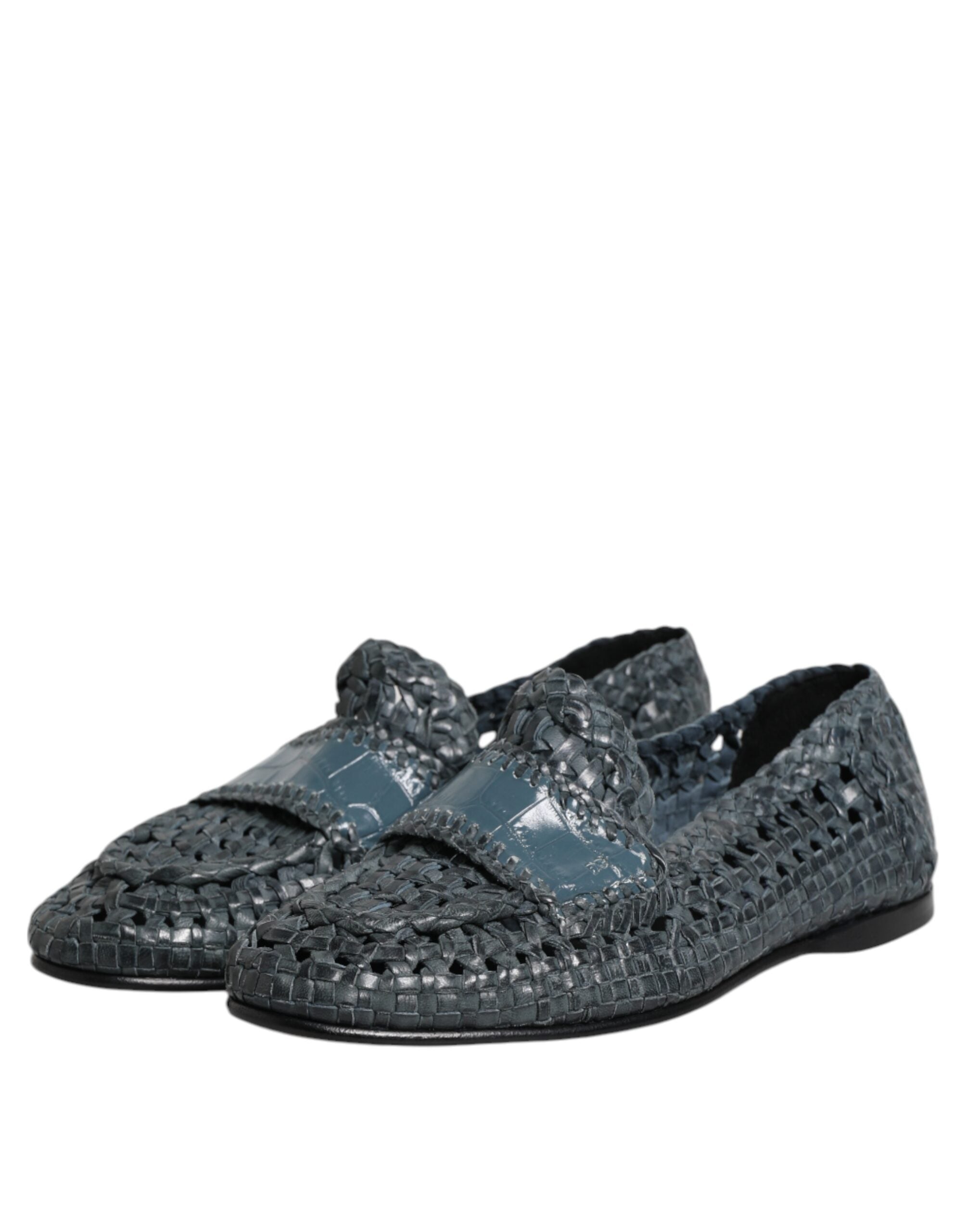 Dolce & Gabbana Blue Woven Leather Slip On Loafers Shoes -   -  Dolce & Gabbana.